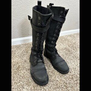 Black Tall Harley Davidson Motorcycle Boots Edna Leather 14" H Oil Resistant 8.5